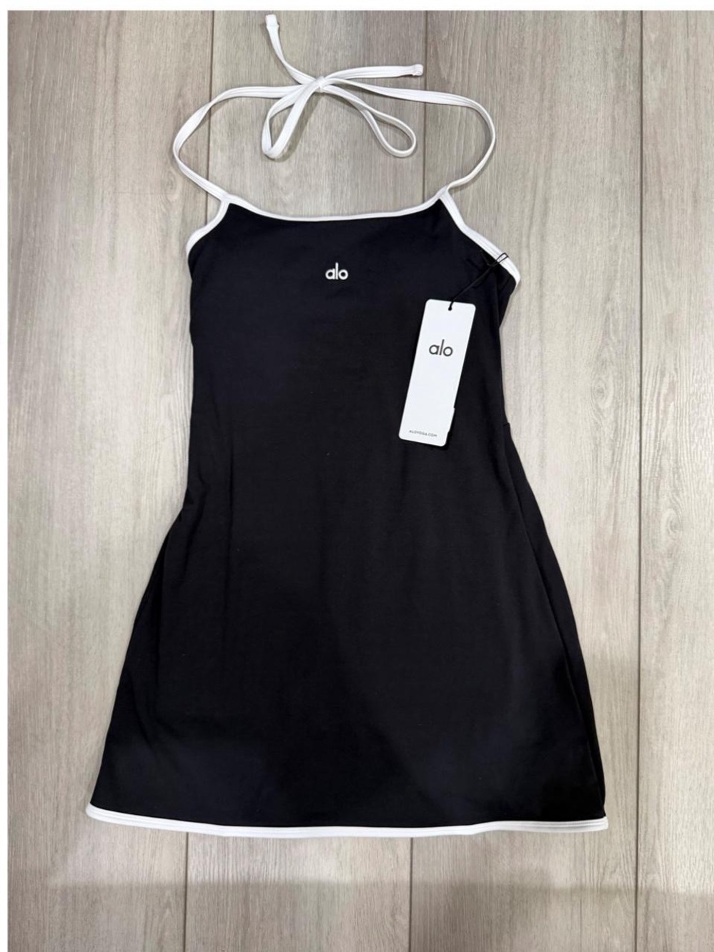 ALO Yoga Black Softsculpt Halter Tennis Mini Dress with White Trim — Size S - Picture 3 of 8